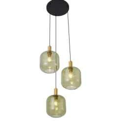 QAZQA Pendelleuchten|Wohnzimmerlampen*Hotel Chic Hängelampe Schwarz mit Gold und Grün Glas 3-Licht - Zuzanna