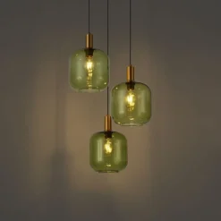 QAZQA Pendelleuchten|Wohnzimmerlampen*Hotel Chic Hängelampe Schwarz mit Gold und Grün Glas 3-Licht - Zuzanna