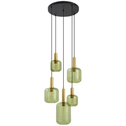QAZQA Pendelleuchten|Wohnzimmerlampen*Hotel Chic Hängelampe Schwarz und Gold mit grünem Glas 5-Lichter - Zuzanna