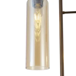 QAZQA Wohnzimmerlampen|Stehlampen*Hotel Chic Stehleuchte Dunkelbronze mit bernsteinfarbenem Glas 2-flammig - Stavelot