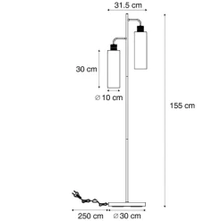 QAZQA Wohnzimmerlampen|Stehlampen*Hotel Chic Stehleuchte Dunkelbronze mit bernsteinfarbenem Glas 2-flammig - Stavelot