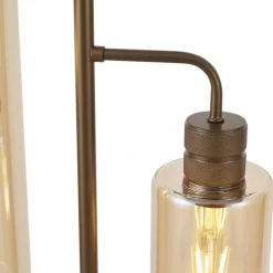 QAZQA Wohnzimmerlampen|Stehlampen*Hotel Chic Stehleuchte Dunkelbronze mit bernsteinfarbenem Glas 2-flammig - Stavelot