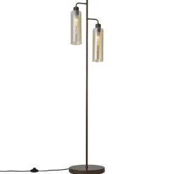 QAZQA Wohnzimmerlampen|Stehlampen*Hotel Chic Stehleuchte Dunkelbronze mit bernsteinfarbenem Glas 2-flammig - Stavelot