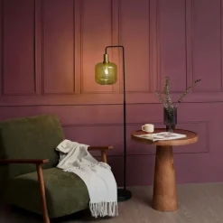 QAZQA Schlafzimmerlampen|Küchenlampen*Hotel Chic Stehleuchte Schwarz und Gold mit grünem Glas - Zuzanna