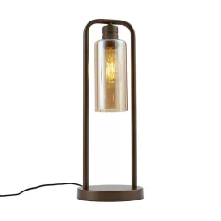 QAZQA Schlafzimmerlampen|Tischlampen*Hotel Chic Tischleuchte Dunkelbronze mit bernsteinfarbenem Glas - Stavelot