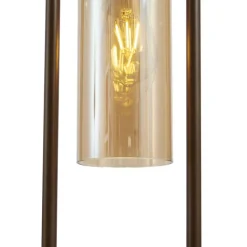 QAZQA Schlafzimmerlampen|Tischlampen*Hotel Chic Tischleuchte Dunkelbronze mit bernsteinfarbenem Glas - Stavelot