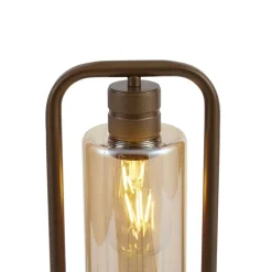 QAZQA Schlafzimmerlampen|Tischlampen*Hotel Chic Tischleuchte Dunkelbronze mit bernsteinfarbenem Glas - Stavelot