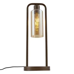 QAZQA Schlafzimmerlampen|Tischlampen*Hotel Chic Tischleuchte Dunkelbronze mit bernsteinfarbenem Glas - Stavelot
