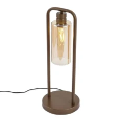 QAZQA Schlafzimmerlampen|Tischlampen*Hotel Chic Tischleuchte Dunkelbronze mit bernsteinfarbenem Glas - Stavelot