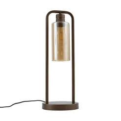 QAZQA Schlafzimmerlampen|Tischlampen*Hotel Chic Tischleuchte Dunkelbronze mit bernsteinfarbenem Glas - Stavelot