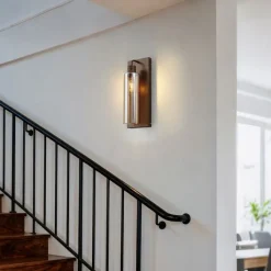 QAZQA Schlafzimmerlampen|Wohnzimmerlampen*Hotel Chic Wandleuchte Dunkelbronze mit bernsteinfarbenem Glas - Stavelot