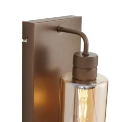 QAZQA Schlafzimmerlampen|Wohnzimmerlampen*Hotel Chic Wandleuchte Dunkelbronze mit bernsteinfarbenem Glas - Stavelot