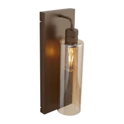 QAZQA Schlafzimmerlampen|Wohnzimmerlampen*Hotel Chic Wandleuchte Dunkelbronze mit bernsteinfarbenem Glas - Stavelot