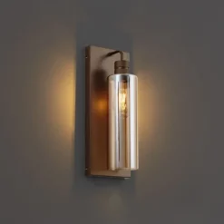 QAZQA Schlafzimmerlampen|Wohnzimmerlampen*Hotel Chic Wandleuchte Dunkelbronze mit bernsteinfarbenem Glas - Stavelot