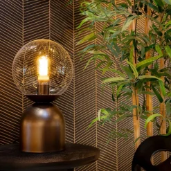 QAZQA Tischlampen|Wohnzimmerlampen*Hotel-Chic-Tischlampe aus dunkler Bronze mit klarem Glas – Pallon Trend