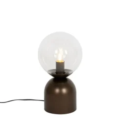 QAZQA Tischlampen|Wohnzimmerlampen*Hotel-Chic-Tischlampe aus dunkler Bronze mit klarem Glas – Pallon Trend