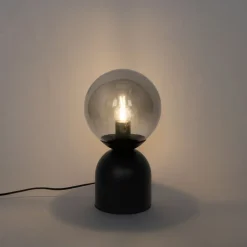 QAZQA Tischlampen|Wohnzimmerlampen*Hotel-Chic-Tischlampe schwarz mit Rauchglas - Pallon Trend