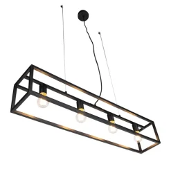 QAZQA Pendelleuchten|Wohnzimmerlampen*Industrie Hängelampe Schwarz 4-flammig - Cage 4