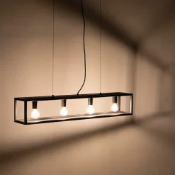 QAZQA Pendelleuchten|Wohnzimmerlampen*Industrie Hängelampe Schwarz 4-flammig - Cage 4