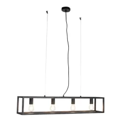 QAZQA Pendelleuchten|Wohnzimmerlampen*Industrie Hängelampe Schwarz 4-flammig - Cage 4