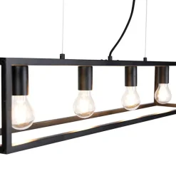 QAZQA Pendelleuchten|Wohnzimmerlampen*Industrie Hängelampe Schwarz 4-flammig - Cage 4