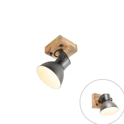 QAZQA Wandstrahler|Deckenstrahler*Industrie Spot schwarz mit Mangoholz 18 cm - Mangos