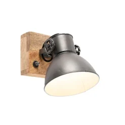 QAZQA Wandstrahler|Deckenstrahler*Industrie Spot schwarz mit Mangoholz 18 cm - Mangos