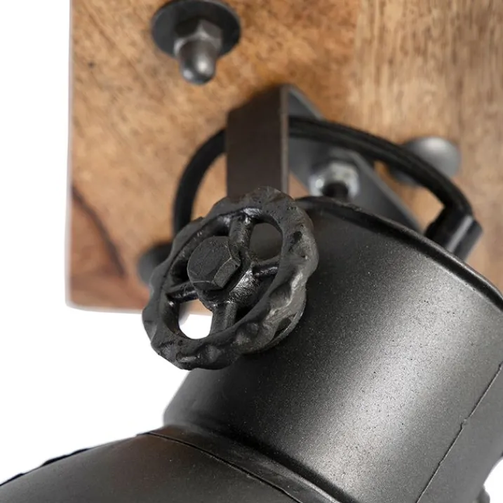 QAZQA Wandstrahler|Deckenstrahler*Industrie Spot schwarz mit Mangoholz 18 cm - Mangos