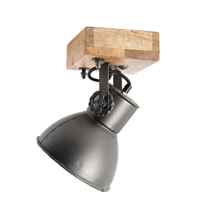 QAZQA Wandstrahler|Deckenstrahler*Industrie Spot schwarz mit Mangoholz 18 cm - Mangos