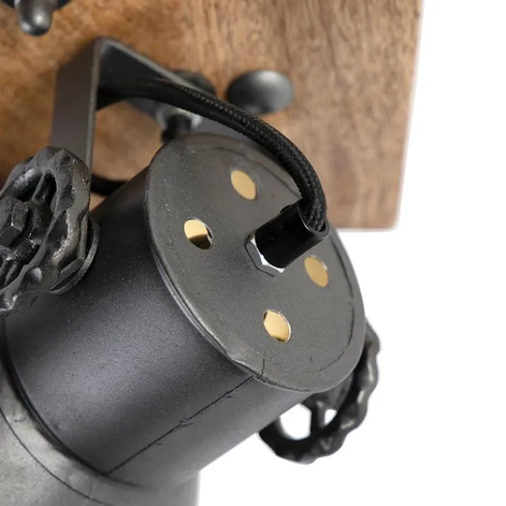 QAZQA Wandstrahler|Deckenstrahler*Industrie Spot schwarz mit Mangoholz 18 cm - Mangos