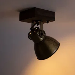 QAZQA Schlafzimmerlampen|Küchenlampen*Industriedeckenstrahler Bronze mit Holz 18 cm - Mangos