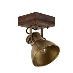 QAZQA Schlafzimmerlampen|Küchenlampen*Industriedeckenstrahler Bronze mit Holz 18 cm - Mangos