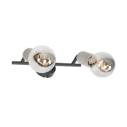 QAZQA Deckenstrahler|Aufbaustrahler*Industriefleck schwarz mit Beton 2-Licht - Pedra