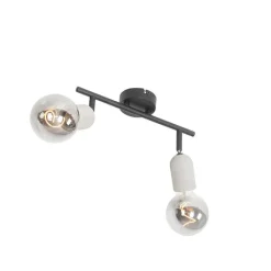 QAZQA Deckenstrahler|Aufbaustrahler*Industriefleck schwarz mit Beton 2-Licht - Pedra