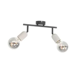 QAZQA Deckenstrahler|Aufbaustrahler*Industriefleck schwarz mit Beton 2-Licht - Pedra