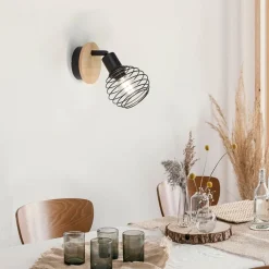 Paul Neuhaus Wandstrahler|Deckenstrahler*Industriefleck schwarz mit Holz - Profite