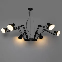 QAZQA Küchenlampen|Esszimmerlampen*Industrie-Hängelampe schwarz 6-flammig verstellbar - Hobby Spinne