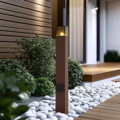 QAZQA Gartenbeleuchtung|Stehlampen Außen*Industrielle Außenleuchte Rostbraun mit Rauchglas 70cm mit Dämmerungssensor IP44 - Dänemark