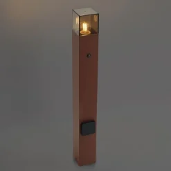 QAZQA Gartenbeleuchtung|Stehlampen Außen*Industrielle Außenleuchte Rostbraun mit Rauchglas 70cm mit Dämmerungssensor IP44 - Dänemark