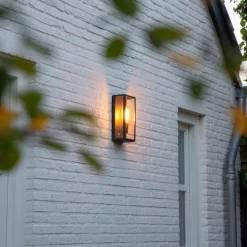 QAZQA Gartenbeleuchtung|Außenwandleuchten*Industrielle Außenwandlampe schwarz IP44 mit Glas - Rotterdam