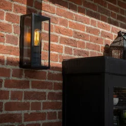 QAZQA Gartenbeleuchtung|Außenwandleuchten*Industrielle Außenwandlampe schwarz IP44 mit Glas - Rotterdam