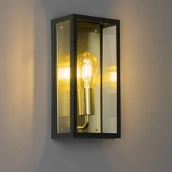 QAZQA Gartenbeleuchtung|Außenwandleuchten*Industrielle Außenwandleuchte schwarz mit Gold IP44 - Rotterdam