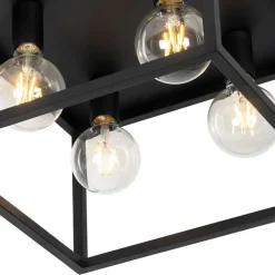 QAZQA Deckenleuchten|Wohnzimmerlampen*Industrielle Deckenlampe schwarz 40 cm 4-flammig - Cage