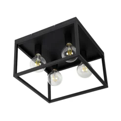 QAZQA Deckenleuchten|Wohnzimmerlampen*Industrielle Deckenlampe schwarz 40 cm 4-flammig - Cage
