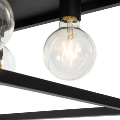 QAZQA Deckenleuchten|Wohnzimmerlampen*Industrielle Deckenlampe schwarz 40 cm 4-flammig - Cage