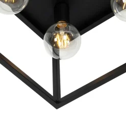 QAZQA Deckenleuchten|Wohnzimmerlampen*Industrielle Deckenlampe schwarz 40 cm 4-flammig - Cage