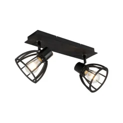 QAZQA Deckenstrahler|Aufbaustrahler*Industrielle Deckenlampe schwarz 2-flammig - Fotu