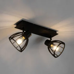 QAZQA Deckenstrahler|Aufbaustrahler*Industrielle Deckenlampe schwarz 2-flammig - Fotu