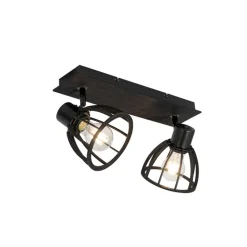 QAZQA Deckenstrahler|Aufbaustrahler*Industrielle Deckenlampe schwarz 2-flammig - Fotu