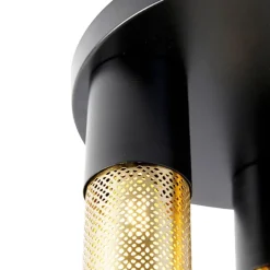 QAZQA Deckenleuchten|Wohnzimmerlampen*Industrielle Deckenlampe schwarz mit goldenen runden 3 Lichtern - Raspi